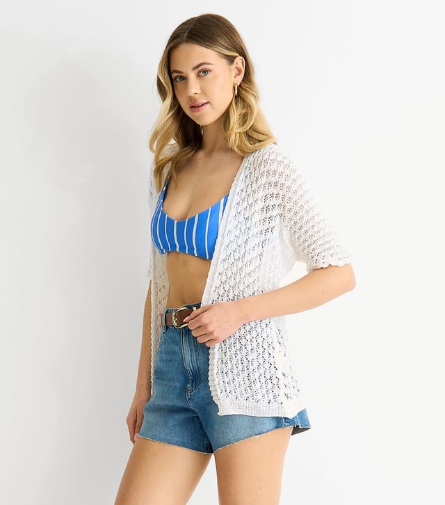 Gini London Women's White Short Sleeve Crochet Cardigan Gini London New Look - 3