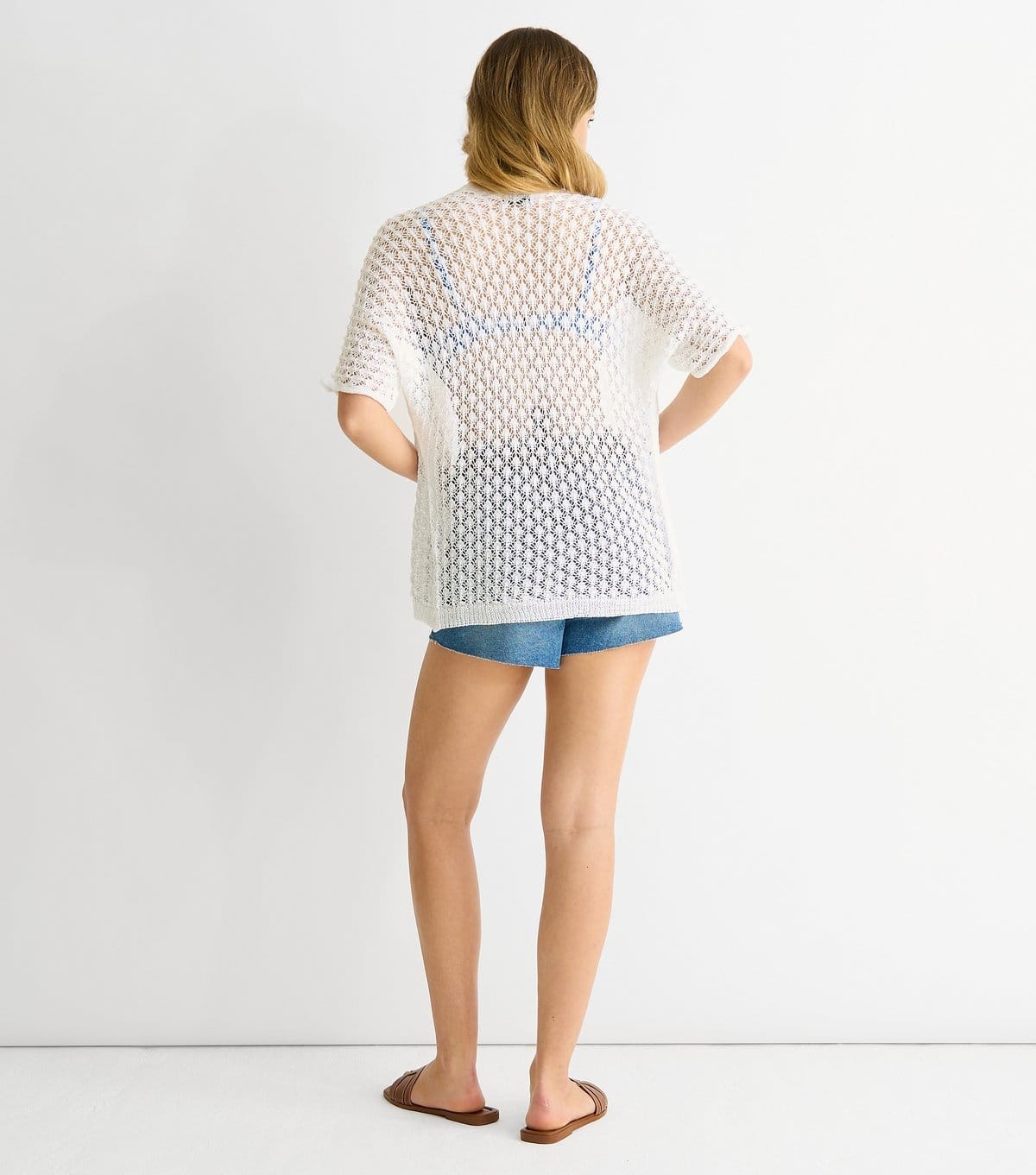 Gini London Women's White Short Sleeve Crochet Cardigan Gini London New Look - 4