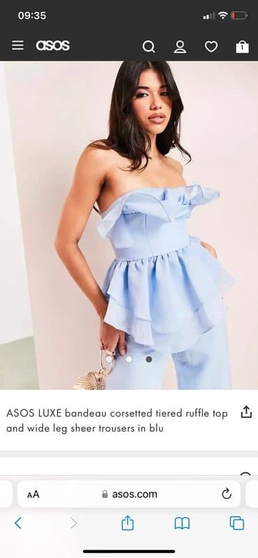 ASOS ASOS Luxe bandeau corsetted tiered ruffle top baby blue