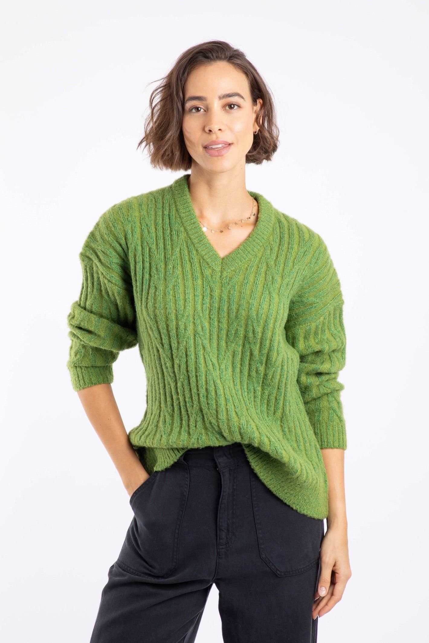 Weird Fish Weird Fish Women's Ambius Cable Knit Sparkle Jumper in Green