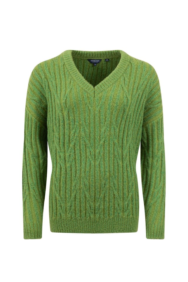 Weird Fish Weird Fish Women's Ambius Cable Knit Sparkle Jumper in Green - 2