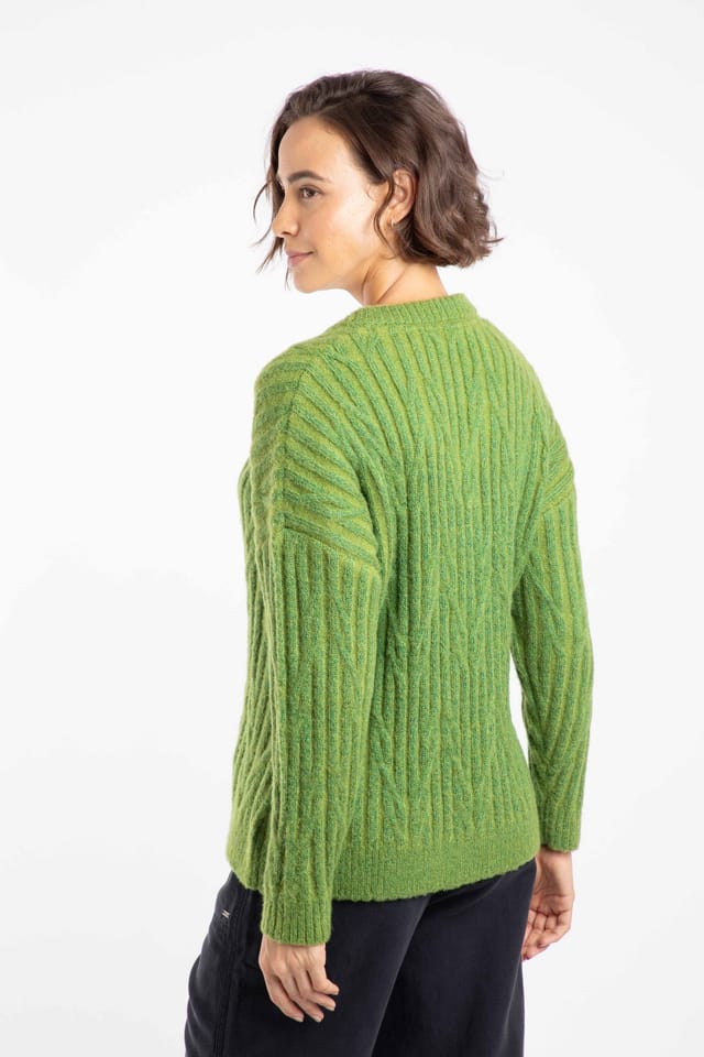 Weird Fish Weird Fish Women's Ambius Cable Knit Sparkle Jumper in Green - 3