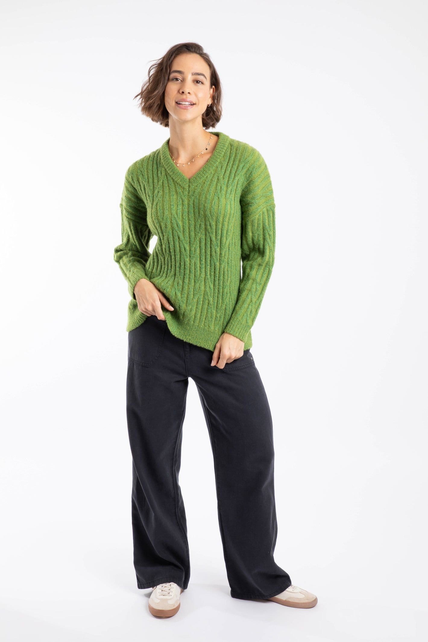 Weird Fish Weird Fish Women's Ambius Cable Knit Sparkle Jumper in Green - 4