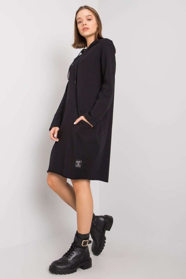 Love Lace Love Lace Women's Black Hooded Long Sleeve Sweatshirt Dress - 2