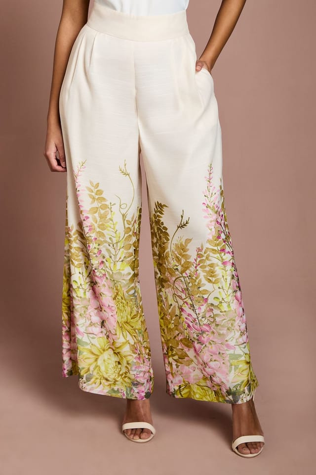 Coast Coast Women's Petite Placement Print Wide Leg Trouser in Yellow - 2