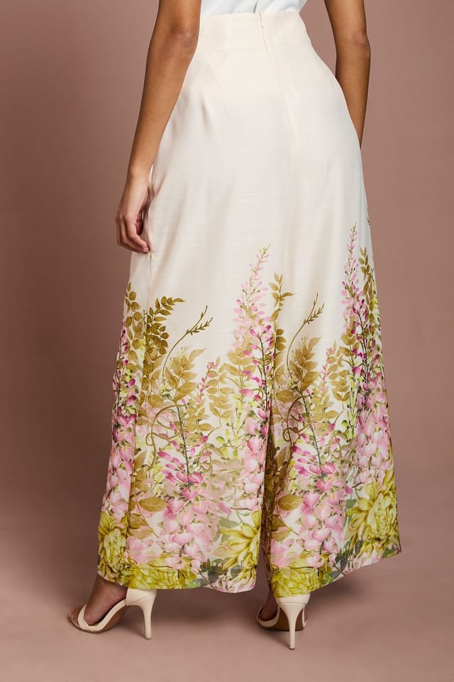 Coast Coast Women's Petite Placement Print Wide Leg Trouser in Yellow - 3