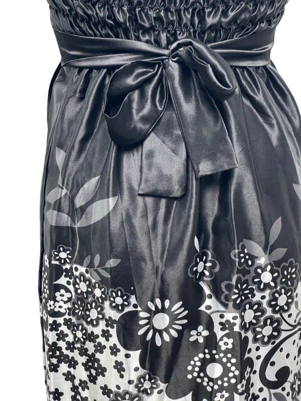 Handmade Women's Satin Slip Dress Size XS 6-8 B&W Floral Handmade Ruffle Back NEW EU34