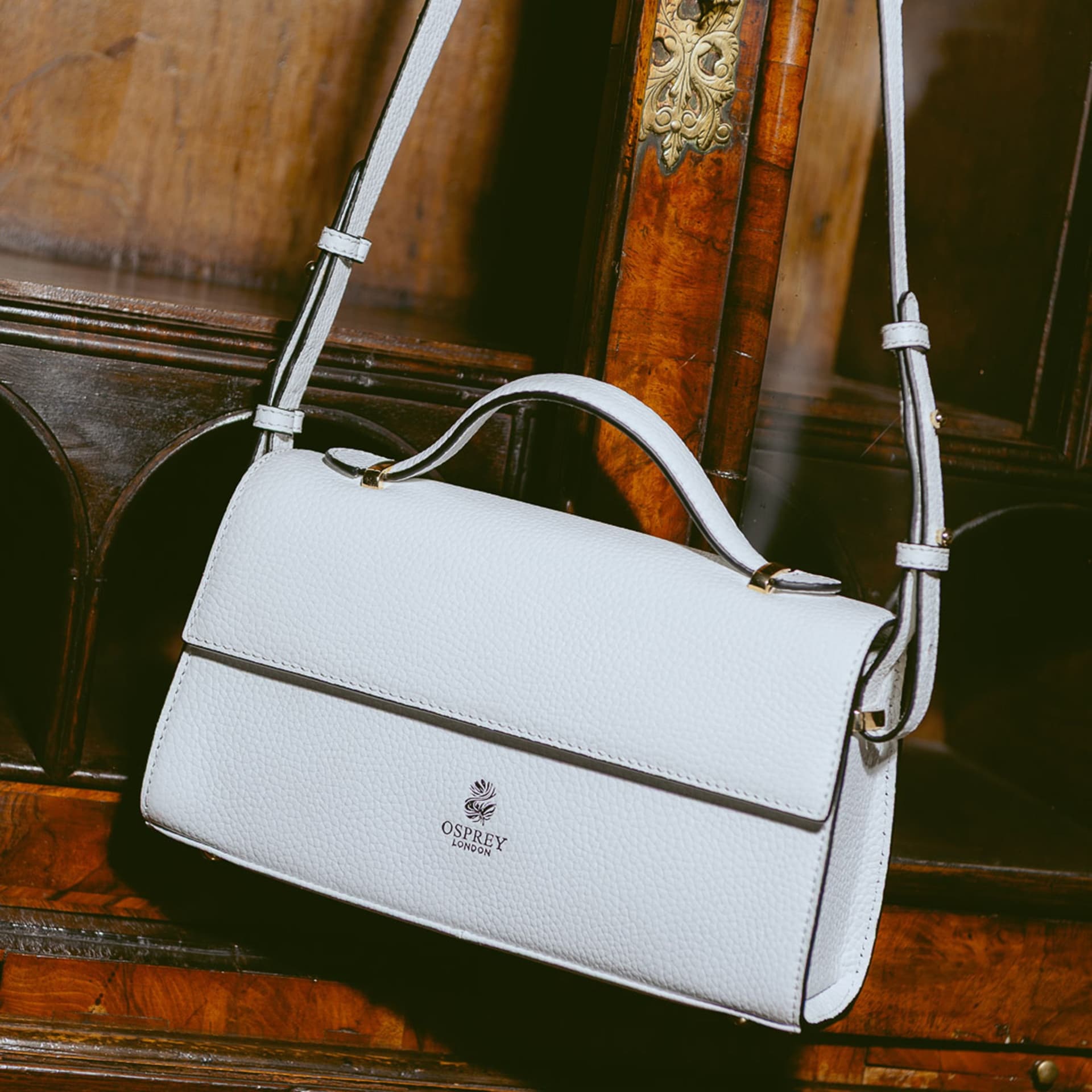 OSPREY LONDON OSPREY LONDON Women's The Hathaway Leather Top Handle Bag in White