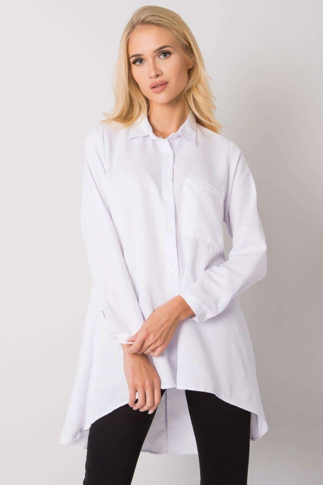 Love Lace Love Lace Women's Long Sleeve Button Up Shirt With Longer Back in White