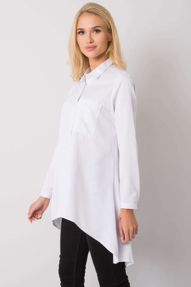 Love Lace Love Lace Women's Long Sleeve Button Up Shirt With Longer Back in White - 2