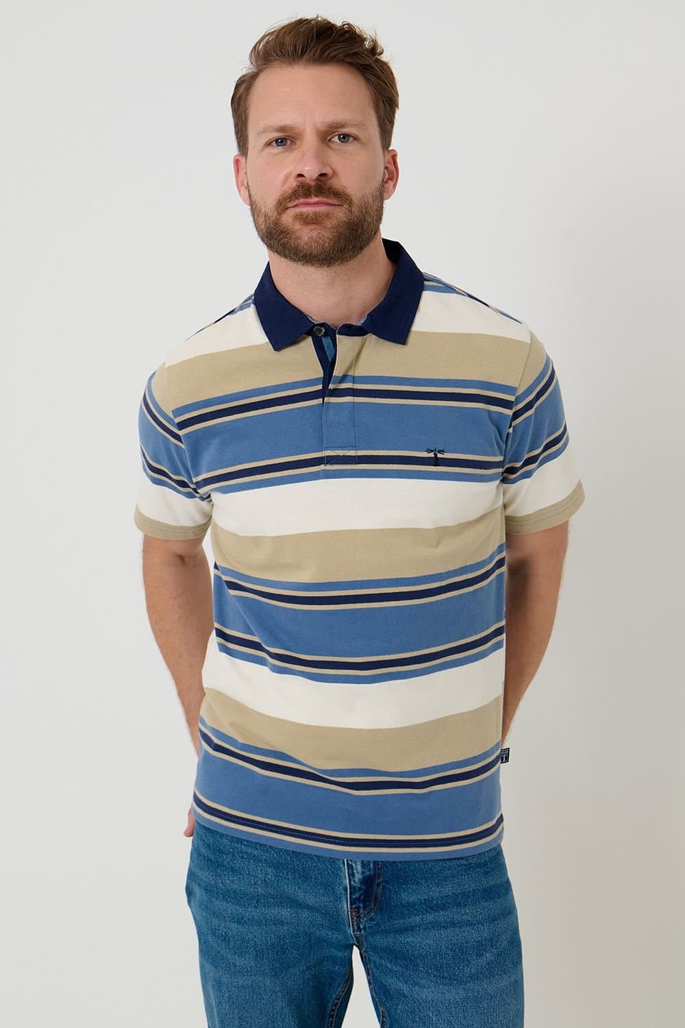 Saltwell Saltwell Men's Stripe Short Sleeve Cotton Polo Shirt in Blue