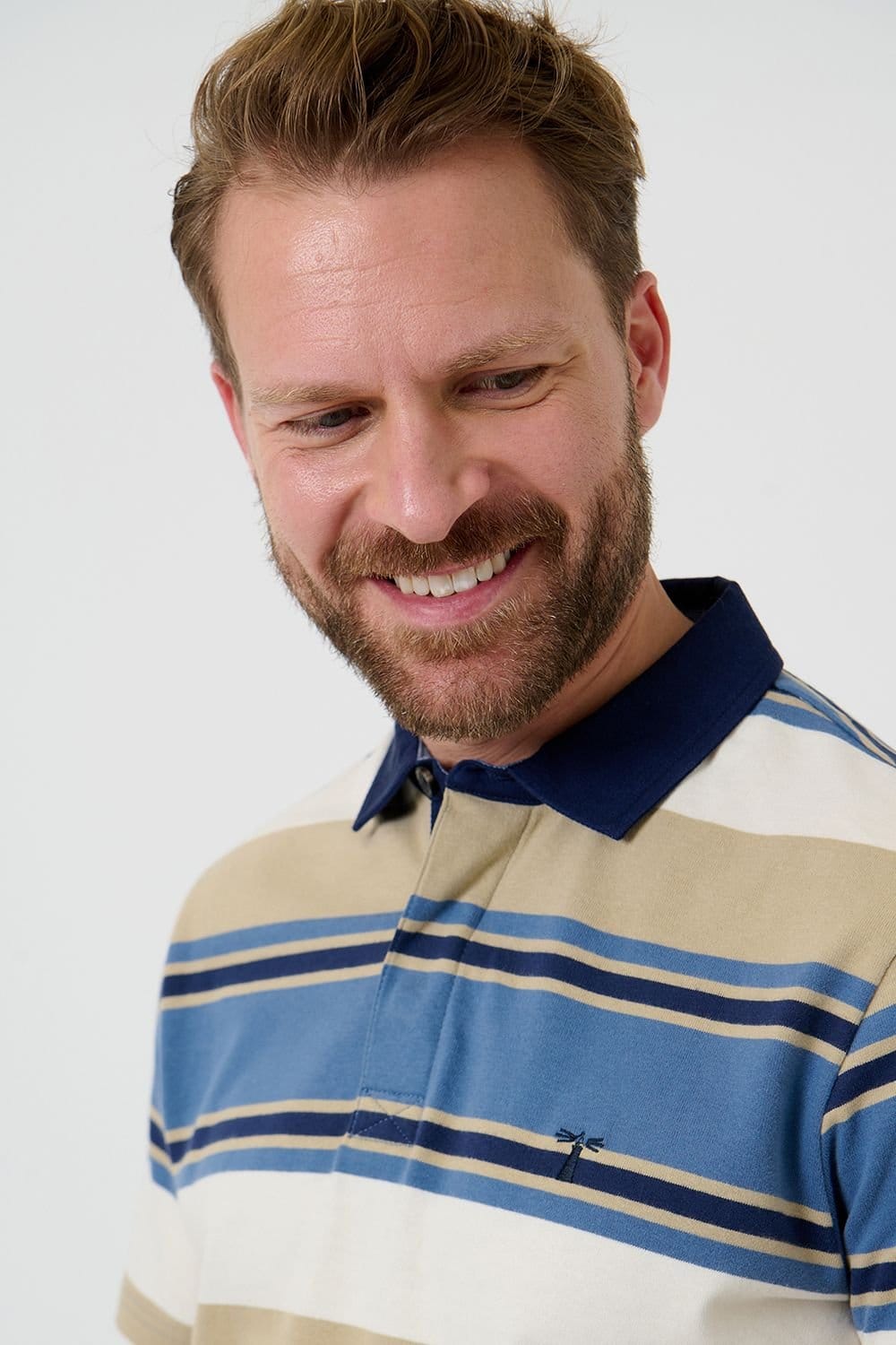 Saltwell Saltwell Men's Stripe Short Sleeve Cotton Polo Shirt in Blue - 4