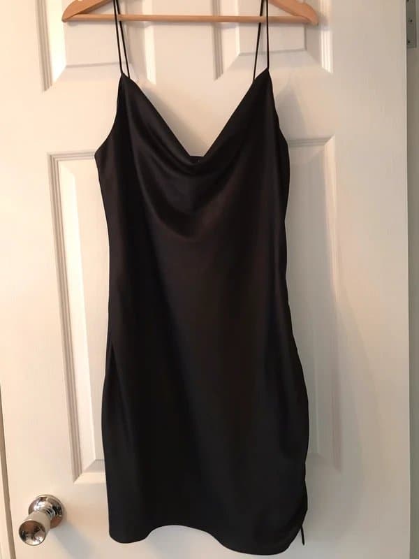 Topshop Black satin side scrunch dress
