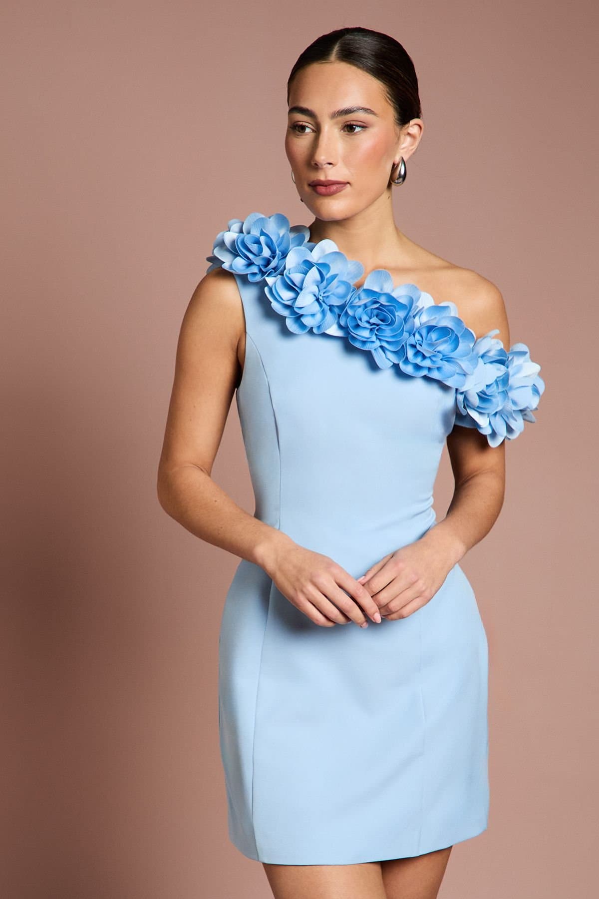 Coast Coast Women's 3D Floral One Shoulder Mini Dress in Blue
