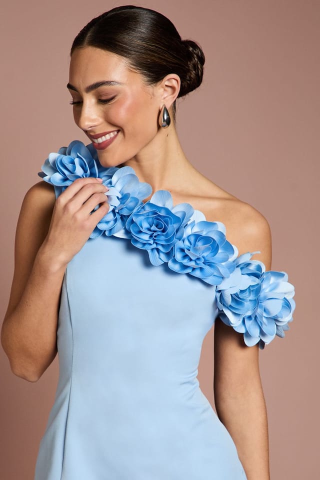 Coast Coast Women's 3D Floral One Shoulder Mini Dress in Blue - 2