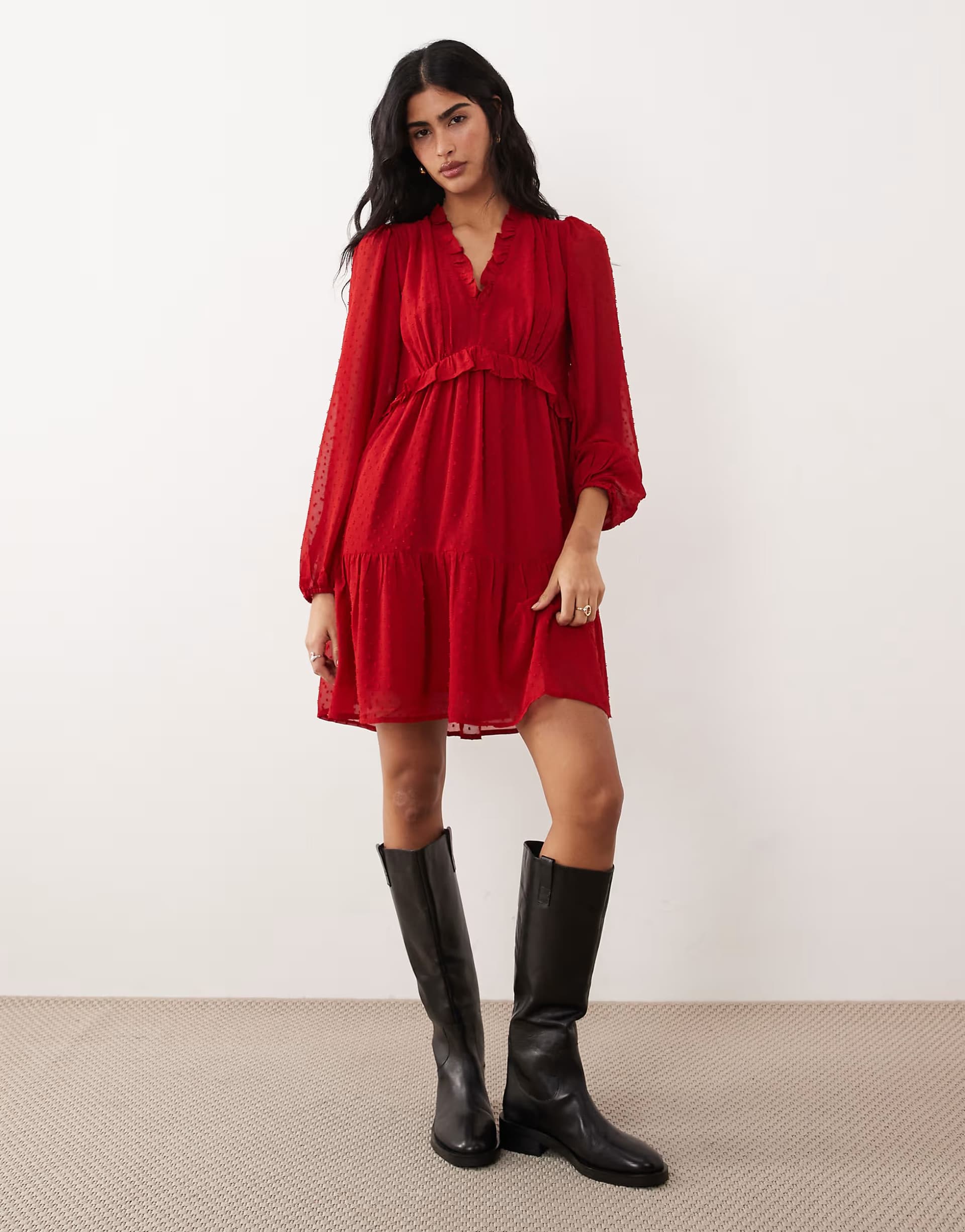 ASOS Wednesdays Girl frill detail chiffon mini dress in red