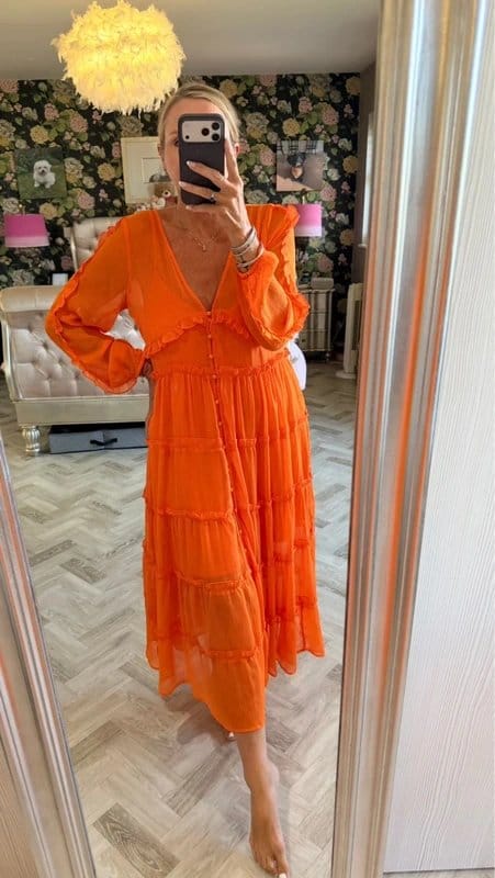 Never Fully Dressed Orange Velvet Slip Dress