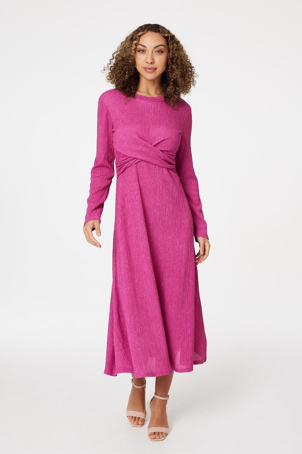 Izabel London Izabel London Women's Cross Front Midi Dress in Fuchsia
