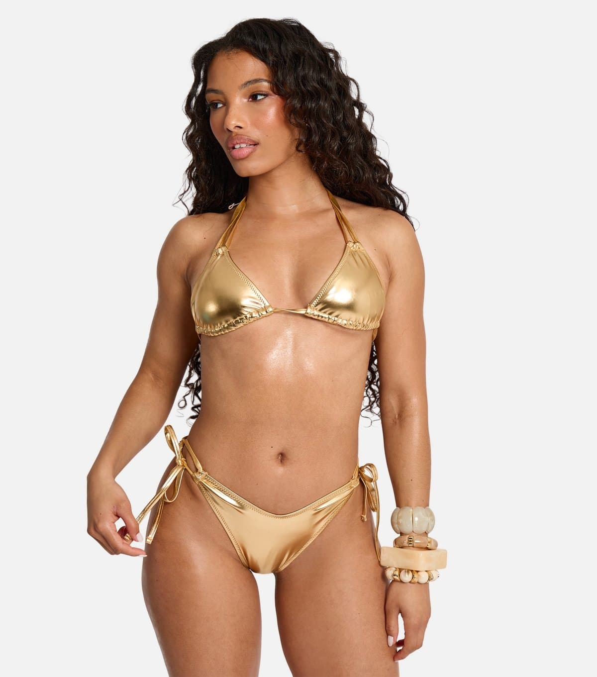 Public Desire Women's Gold Foiled Bikini Bottoms Public Desire New Look