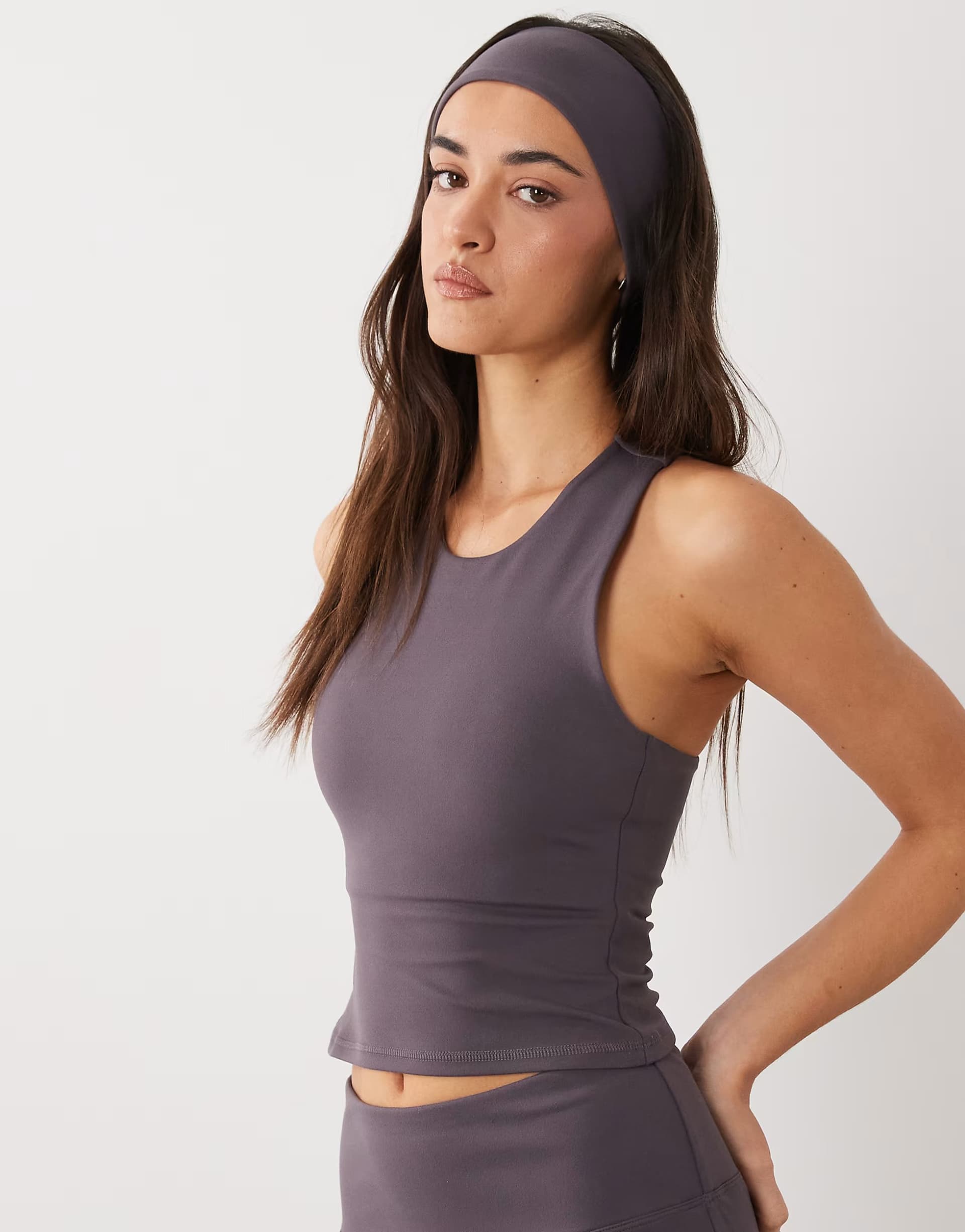 ASOS 4505 Icon soft touch racer back vest with inner bra and removable padding in storm grey