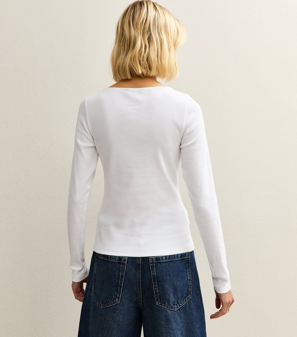 New Look Women's White Ribbed Button Through Long Sleeve Top New Look - 4