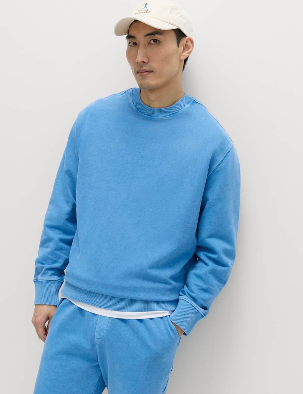 Marks & Spencer M&S Pure Cotton Garment Dye Sweatshirt Azure Blue