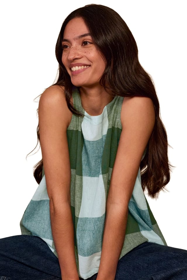 Celtic & Co Celtic & Co Women's Sleeveless Pleat Back Cotton Blouse in Bottle Green - 3