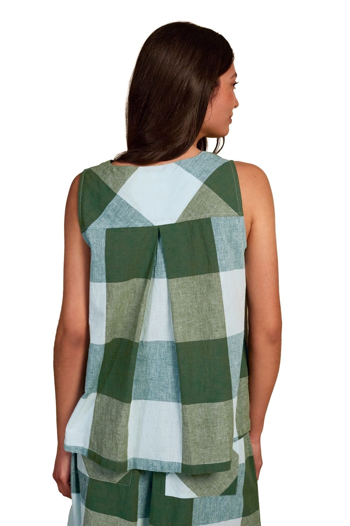 Celtic & Co Celtic & Co Women's Sleeveless Pleat Back Cotton Blouse in Bottle Green - 4