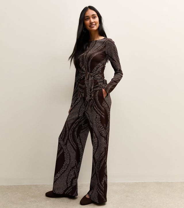 New Look Women's Brown Swirly Tie Front Long Sleeve Top New Look - 3