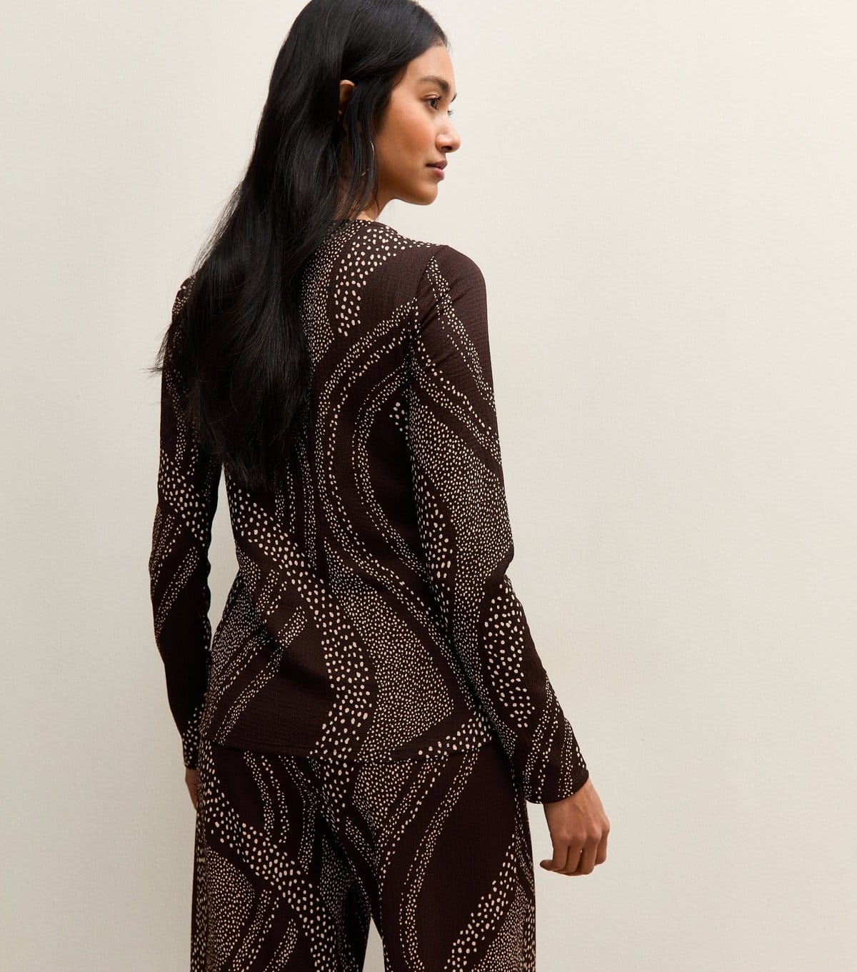 New Look Women's Brown Swirly Tie Front Long Sleeve Top New Look - 4