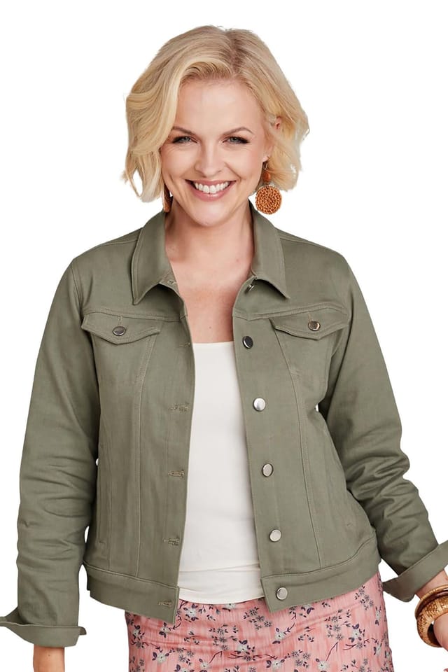 Amber Amber Stretch Cotton Western Style Jacket, Classic & Versatile Women's in Light Khaki - 2