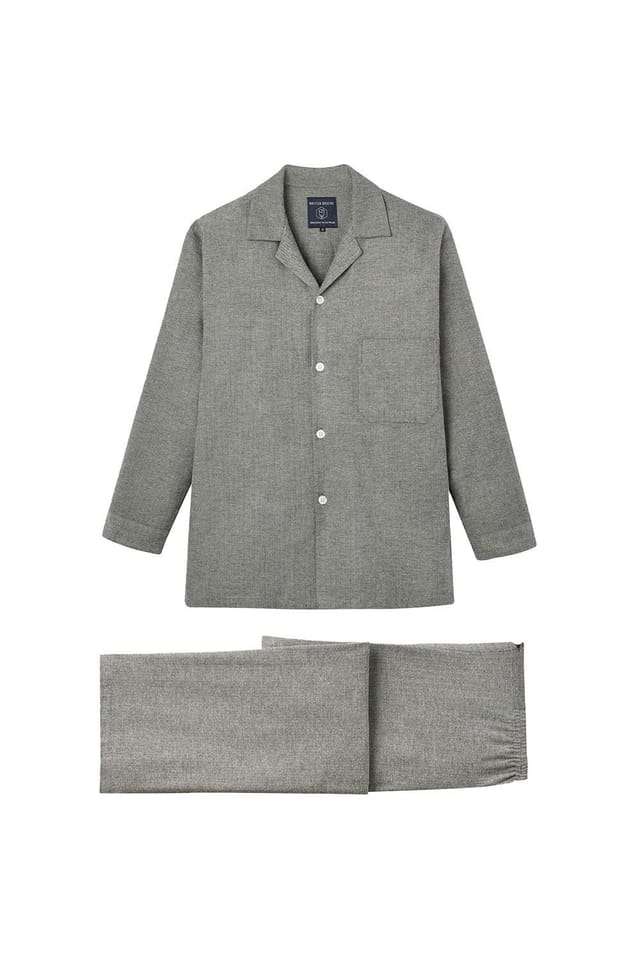 British Boxers British Boxers Men's 'Whitby Jet' Herringbone Brushed Cotton Pyjama Set in Dark Grey - 2