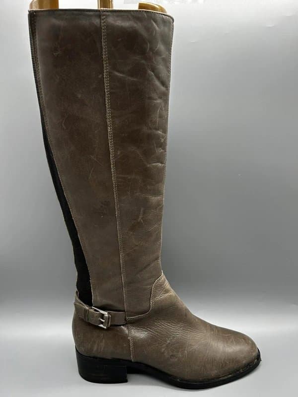 Dune London Dune Leather Below The Knee Stretch Calf Boots Grey Leather Flat Soles Uk 5