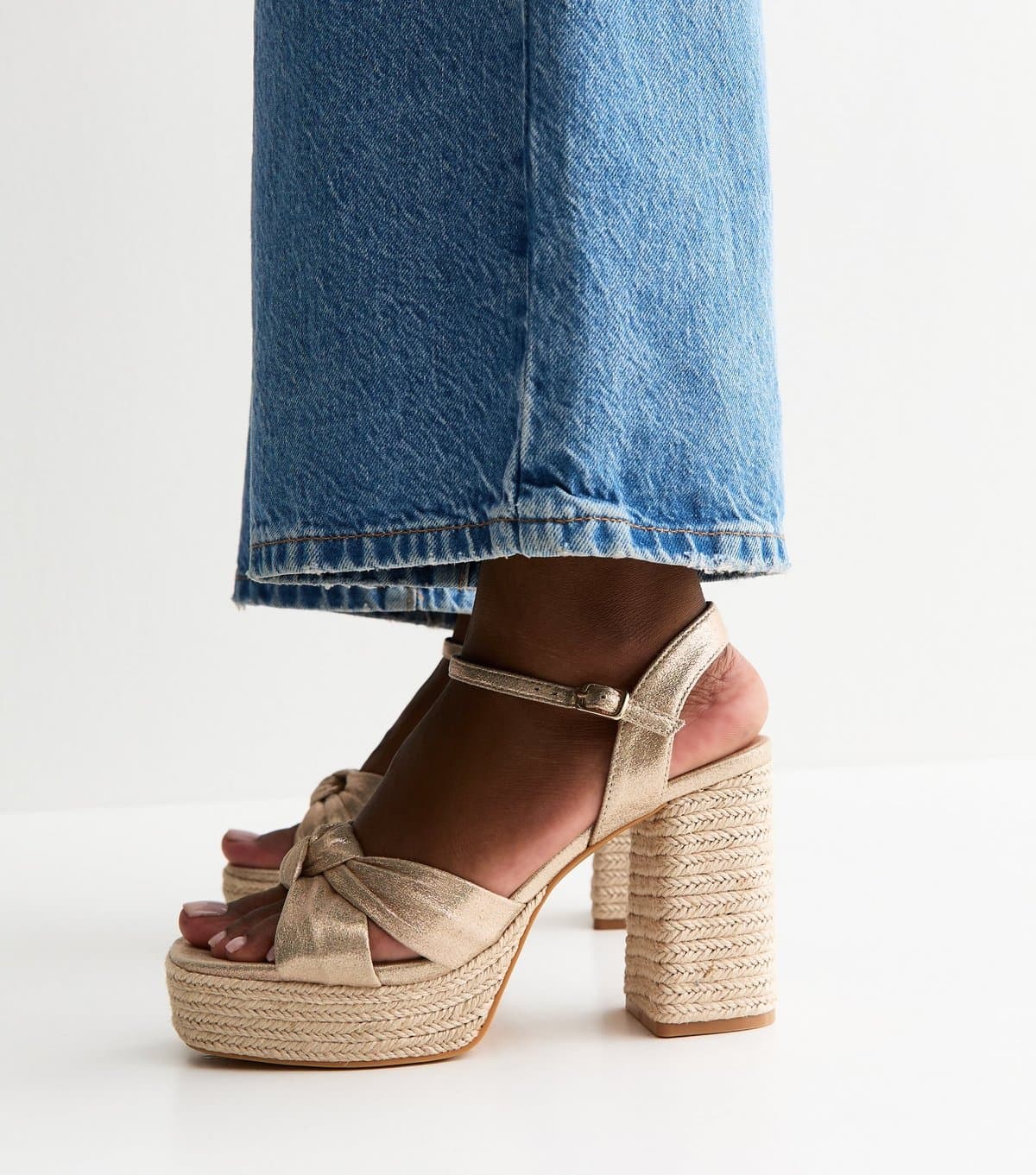 New Look New Look Gold Knot Strap Braided Platform Sandals