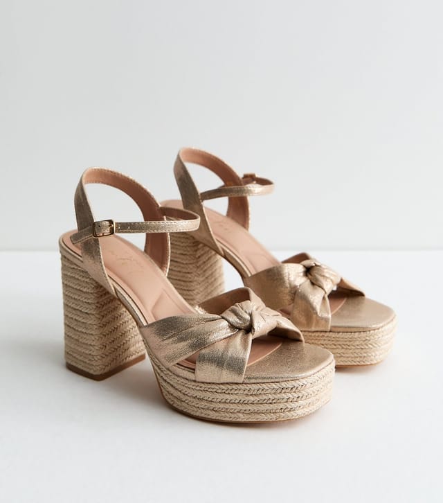 New Look Women's Gold Knot Strap Braided Platform Sandals Vegan New Look - 2