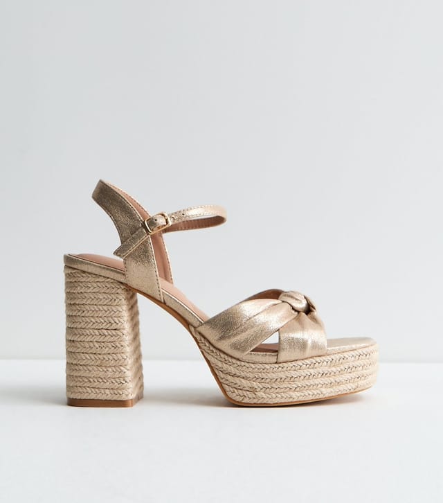New Look Women's Gold Knot Strap Braided Platform Sandals Vegan New Look - 3