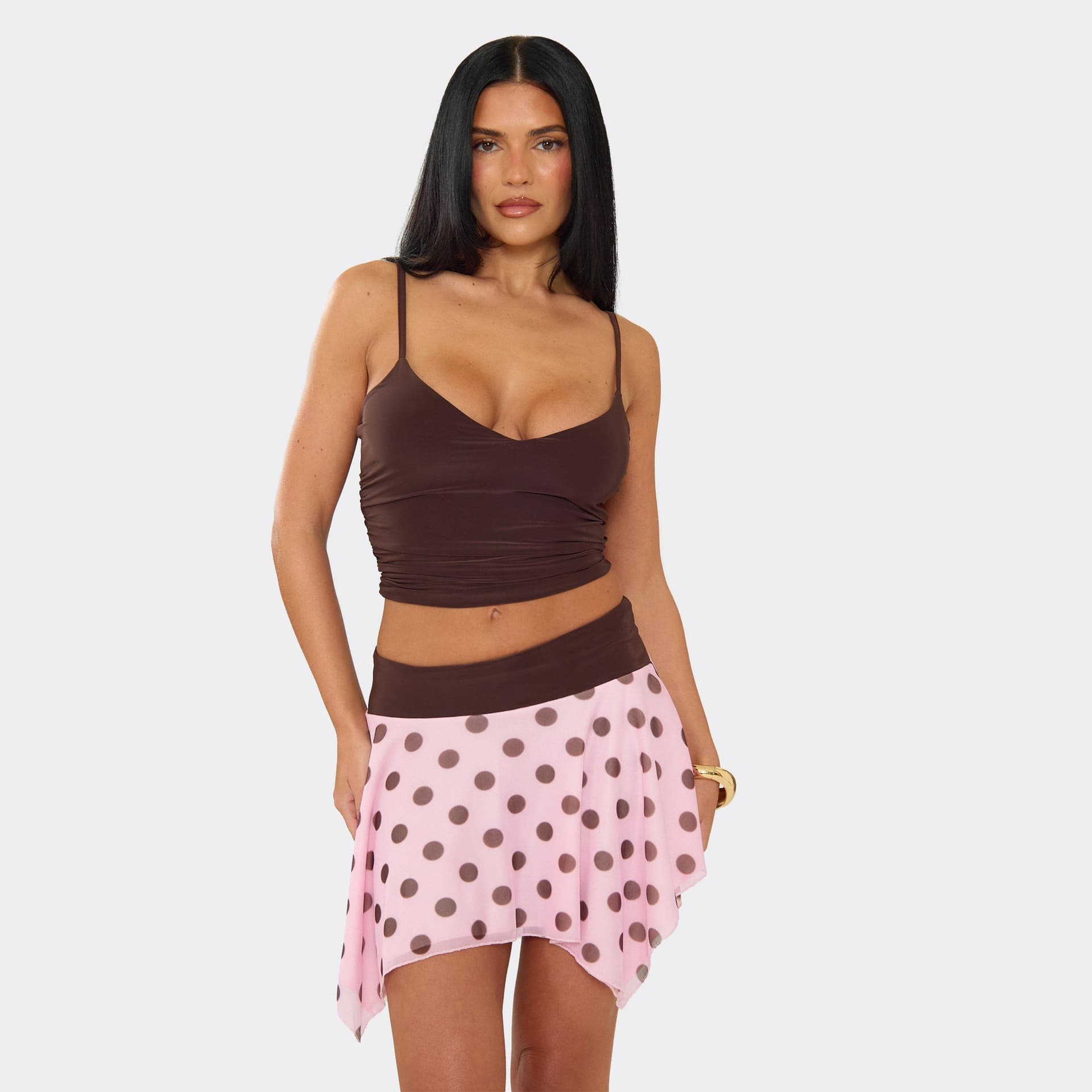 EGO EGO Chocolate Brown V Neck Slinky Crop Top