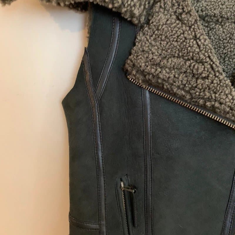 Topshop Real shearling brown aviator gilet jacket / coat