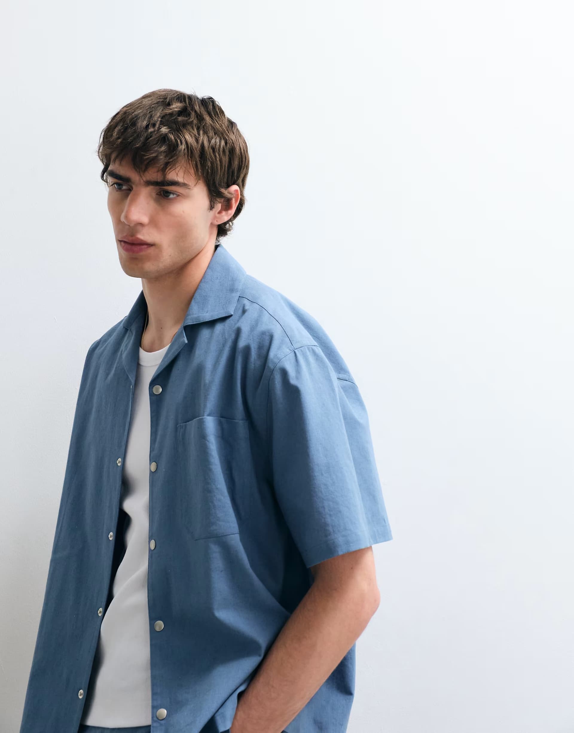 ASOS ASOS COLLECTIVE co-ord relaxed cotton shirt with linen in mid blue