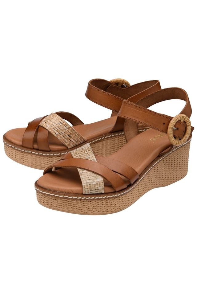 Lotus Lotus Women's 'Amalia' Leather Wedge Sandals in Tan - 2