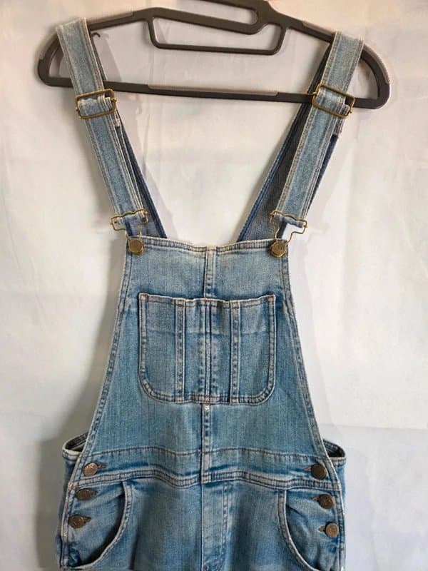 FatFace Fat Face Denim Dungarees UK 8R Blue Distressed overalls Slim Fit Casual