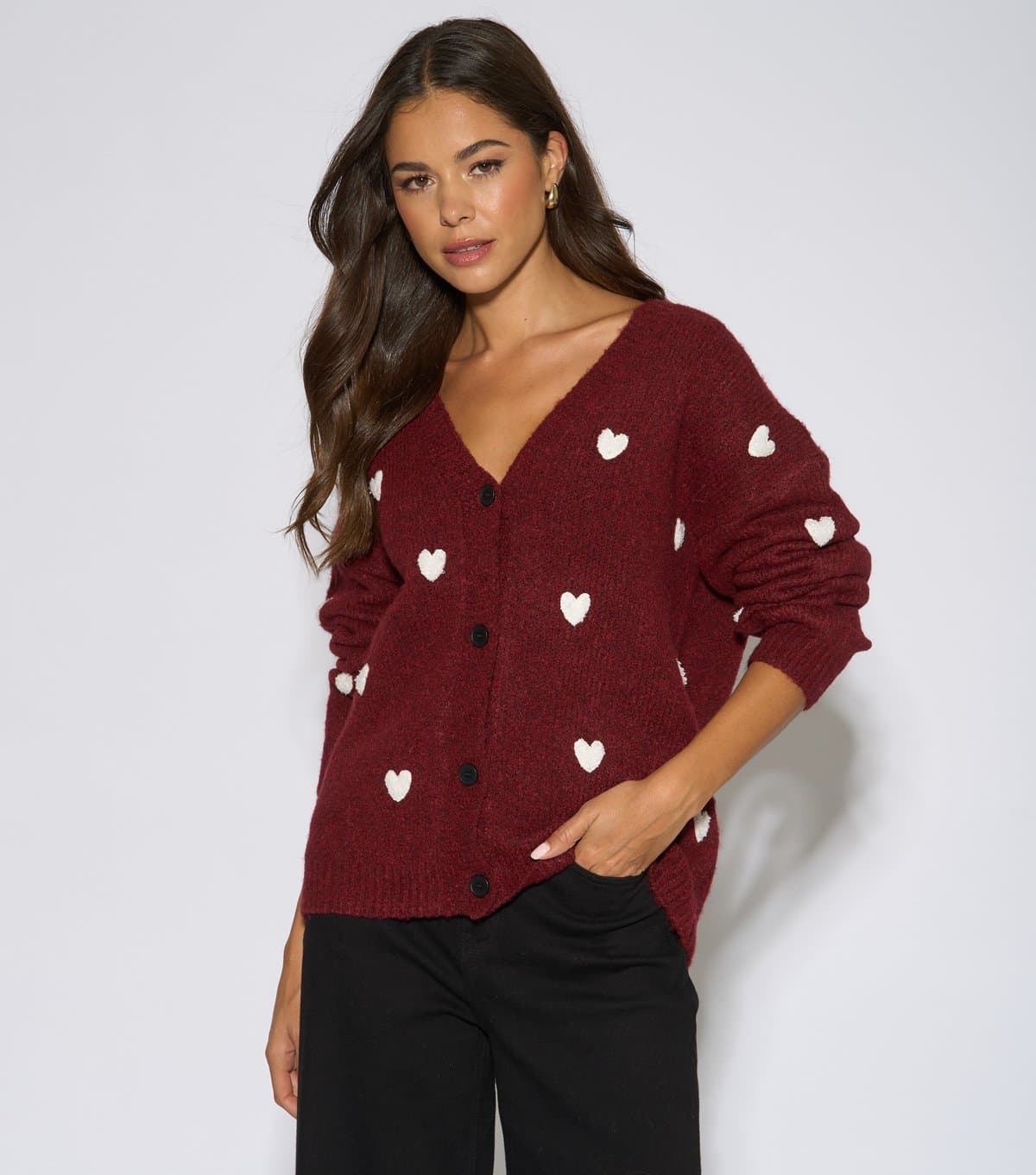 Gini London Women's Red Heart Knit Cardigan Gini London New Look