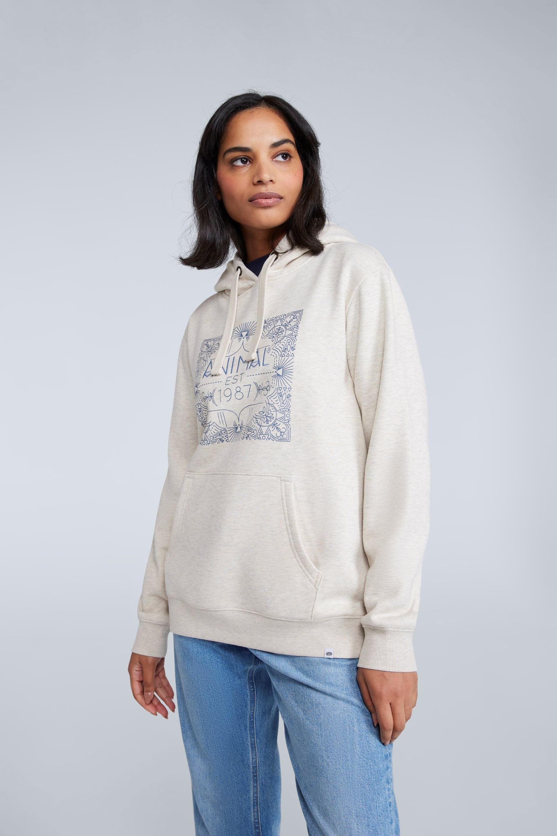 Animal Animal Women's 'Maya' Graphic Lightweight Front Pocket Drawstring Hood Cotton Hoodie in Light Beige