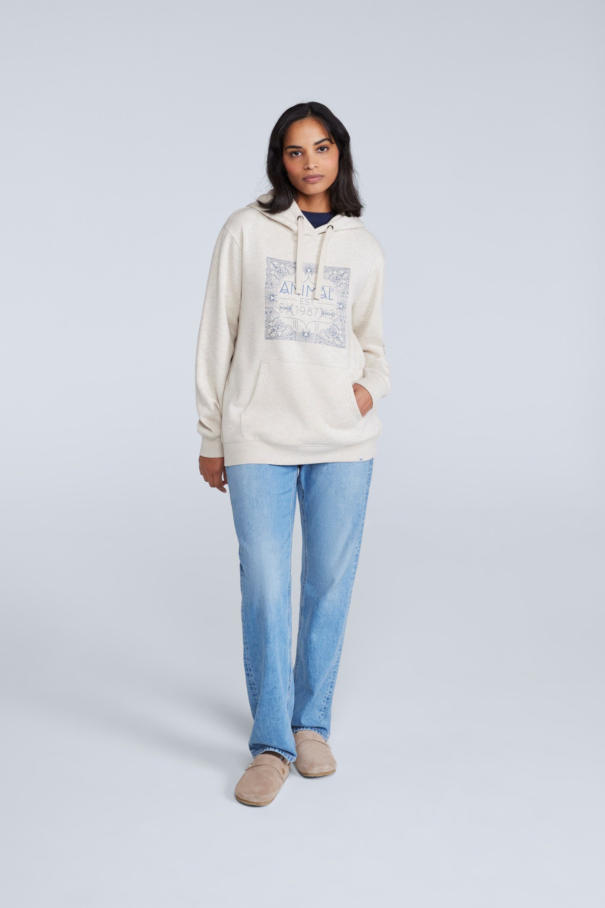 Animal Animal Women's 'Maya' Graphic Lightweight Front Pocket Drawstring Hood Cotton Hoodie in Light Beige - 4