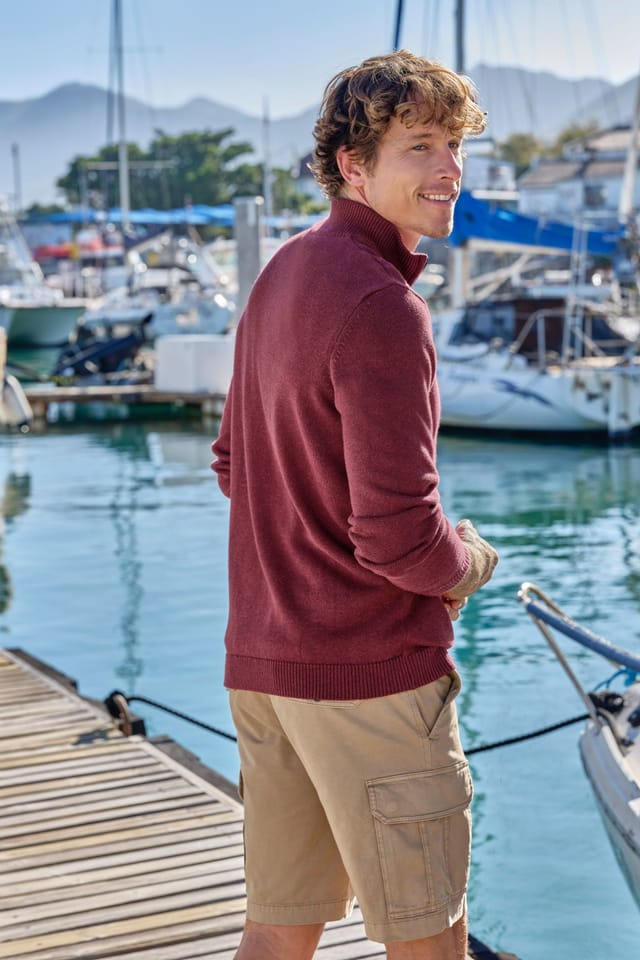 WoolOvers WoolOvers Men's Essential Cotton Zip Neck Jumper in Red - 3