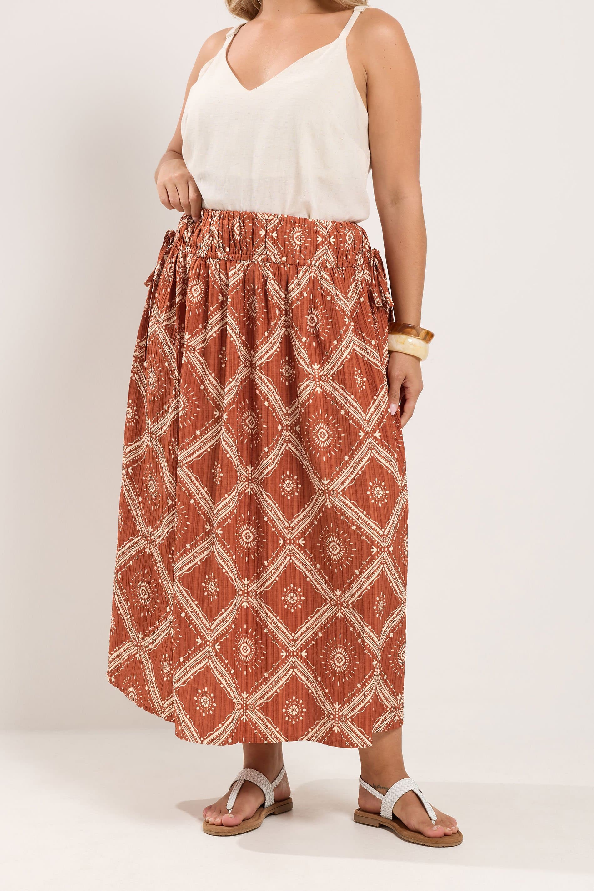 Yours Plus Size Rust Orange Abstract Skirt