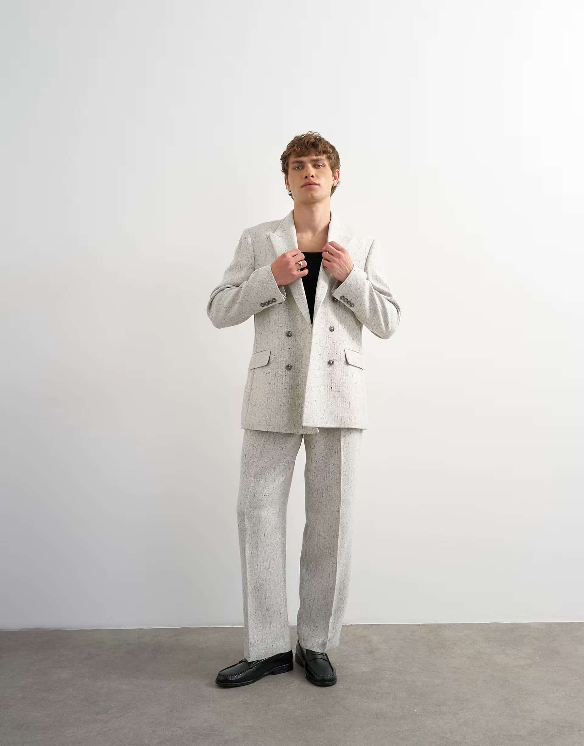 ASOS Topman relaxed fit textured boucle blazer in cream