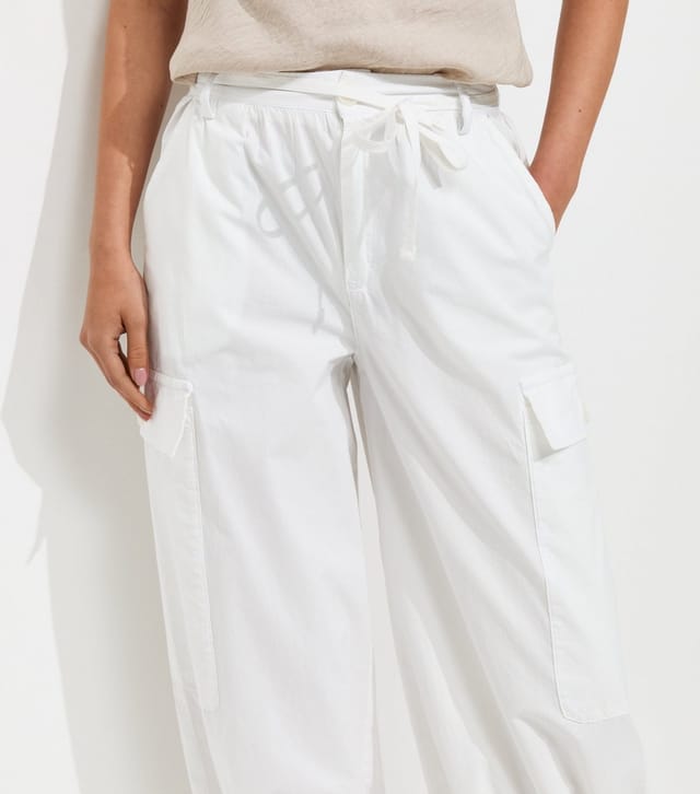 New Look Women's Off White Cotton Tapered Cargo Trousers New Look - 3