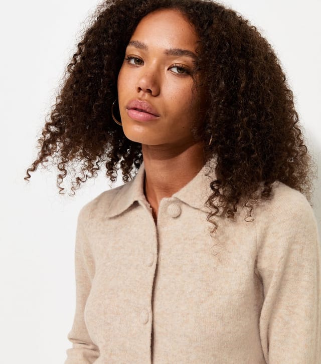 New Look Women's Oatmeal Midweight Knit Collared Button Front Cardigan New Look - 2