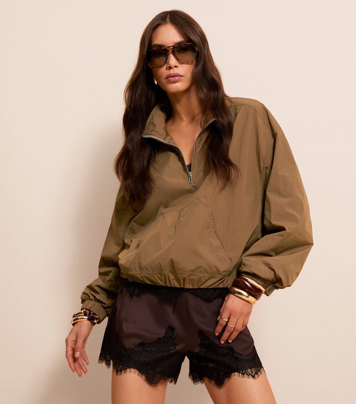 New Look Women's Light Brown Quarter Zip Funnel Neck Jacket New Look